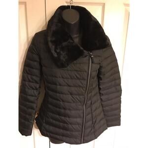 Marc Andrew Marc New York Asymmetrical Zipped  Down Puffer Jacket  Fur Sz  XS